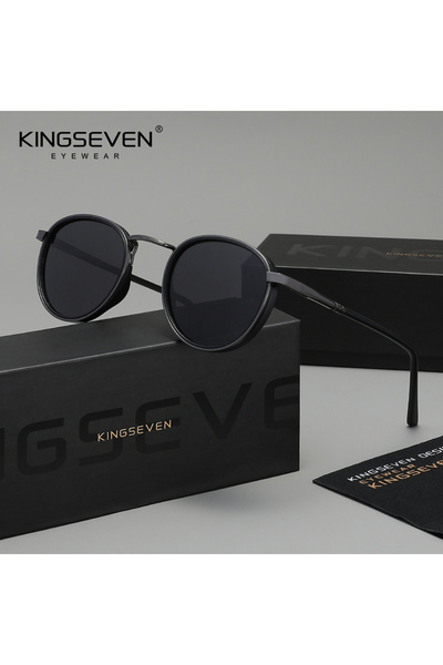 choice2 Gun Gray KINGSEVEN Original Causal Round Frame Sunglasses Men Polariz...