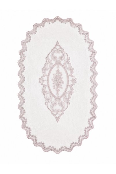 Bonny Home Lace-Edged Non-Slip Leather-Based Bath Mat, Lace-Edged Washable Bath Set, Shera