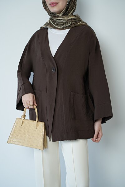 QUWİQ Women's Hijab Jacket with Front Buttons and Double Pocket Detail