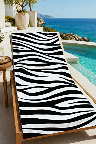 Evmila Pop Art Black and White Zebra Patterned 70X150 Beach Towel - Digital P...