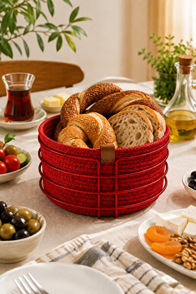 Edora Home Red Round Bread Basket, Bread Serving Presentation Basket, Red Mac...