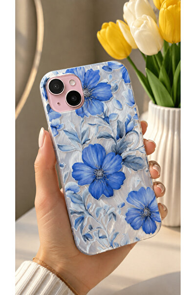 EDELFU iPhone 15 PLUS ve 14 PLUS UYUMLU - Aura Tüy (Gümüş), Desenli Koruyucu ...