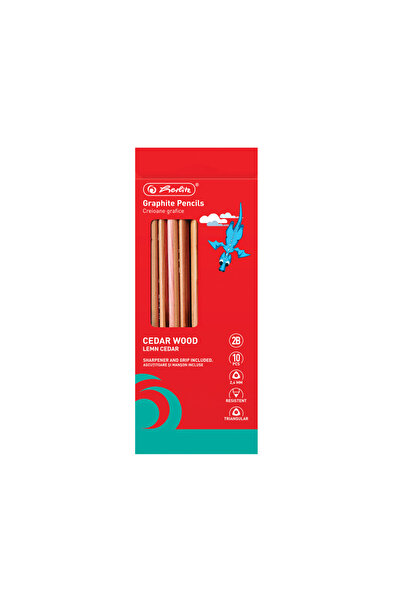 Herlitz Creion Grafit 2B Lemn, Triunghiular 2.4Mm Set10+Manson/Ascutitoare He...