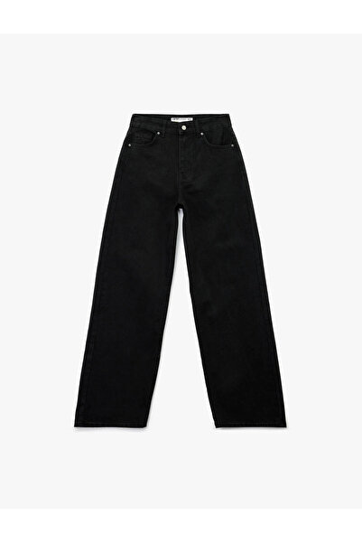 Koton Pamuklu Cepli Düğmeli Yüksek Bel Geniş Paça Denim Pantolon - Wide Leg Jeans