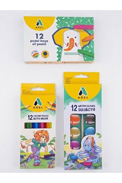 BATS OKUL KIRTASİYE BOYAMA BAŞLANGIÇ SETİ - 12'Lİ KURU BOYA 12'Lİ SULU BOYA 12'Lİ PASTEL BOYA - ADEL SET