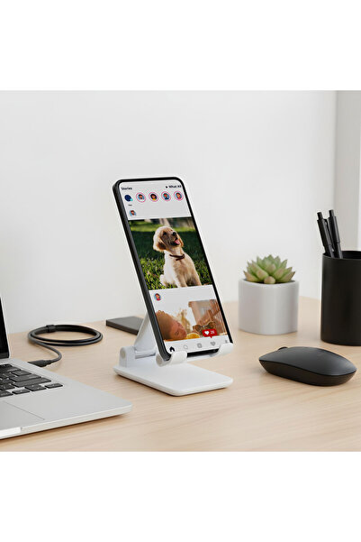 Alista Home Adjustable and foldable desk phone holder, white, 111 x 66 x 27 mm