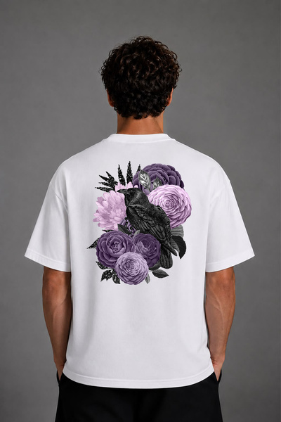 VSRN Μπλουζάκι με σχέδιο Roses Owl και στάμπα στην πλάτη, λευκό, oversized