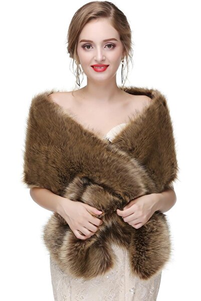 GENERAL Faux Fur Shawl Wrap Stole Shrug Winter Bridal Wedding Cover Up