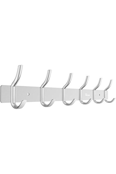 Anjuer Wall Mounted 42cm Coat Hanger Rack 6 Hooks Aluminum Alloy Silver for K...
