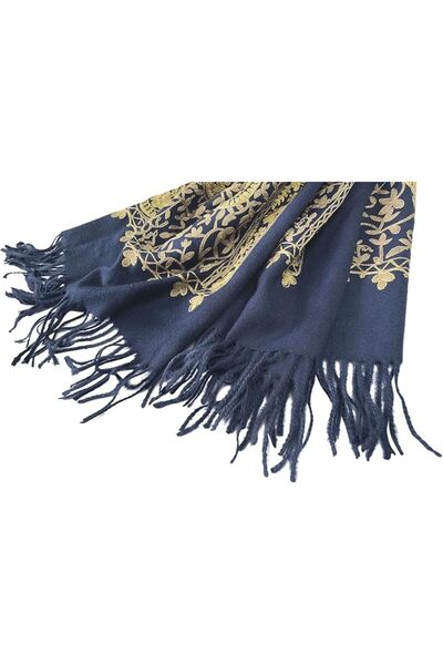 Urban CoCo Women's Embroidered Oversize Tassel Shawl Scarf