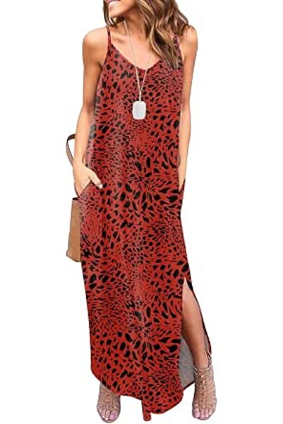 GENERAL HUSKARY Women's Summer Casual Sleeveless V Neck Strappy Split Loose D...