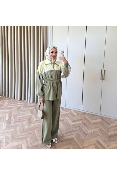 CHOHEE Pastel Uyum: Renk Bloklu ve Belden Büzgülü İkili Takım
