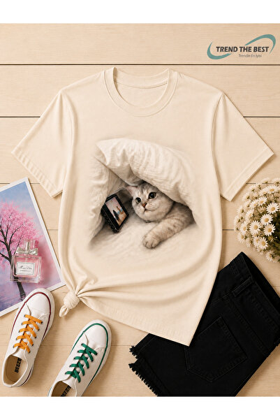 TREND THE BEST Trendin En İyisi Summer Cat Secretly Watching Phone Printed Un...