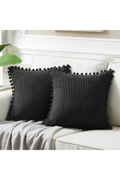 Fancy Homi Pack of 2 Boho Decorative Throw Pillow Covers with Pom-poms, Soft ...