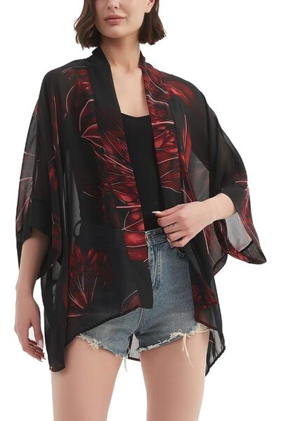 Maxfort Women's Loose Print Sheer Chiffon Kimono Beach Swim Cover up Cardigan...
