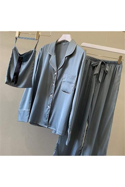 GENERAL Silk Pajama Sets Women Luxury Long Sleeve Pyjamas Sleepwear Oversize ...