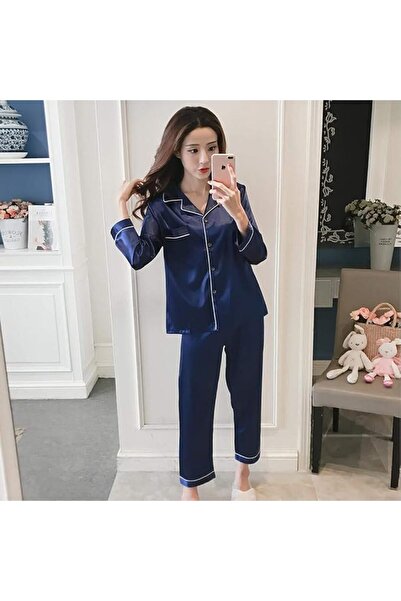 GENERAL Women Pajama Sets Silk Satin Pijama Turn-Down Collar Sleepwear Lady L...