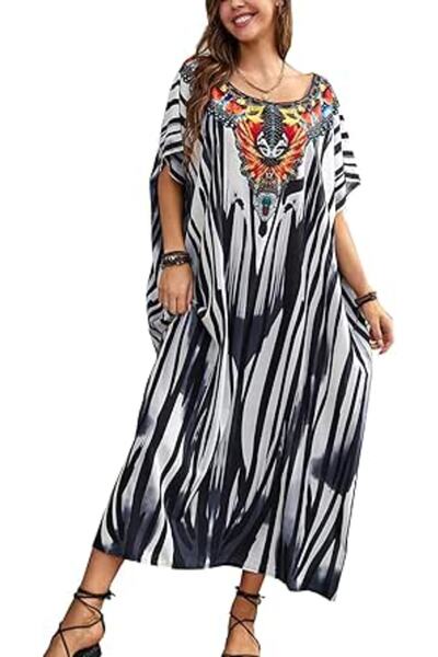 YouKD Women's Long Kaftan Maxi Bohemian Dress Beach Coverup Robe Roomy Kimono...