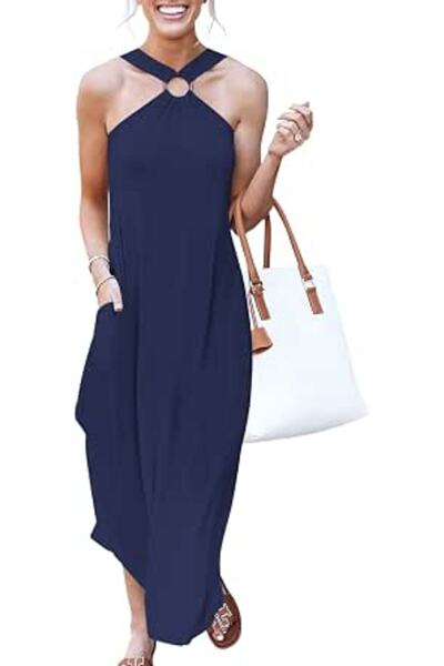 GENERAL ANRABESS Women's Summer Casual Criss Cross Sundress Sleeveless Split ...