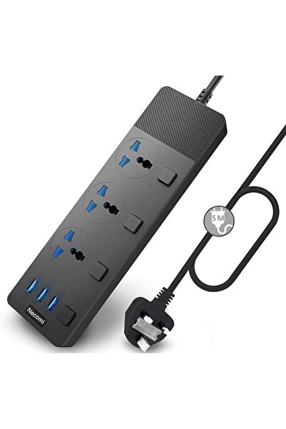 NECOMIC Necomi Power Strips Extension Lead Outlets with 4 (3.1A) USB Hub, 6 G...