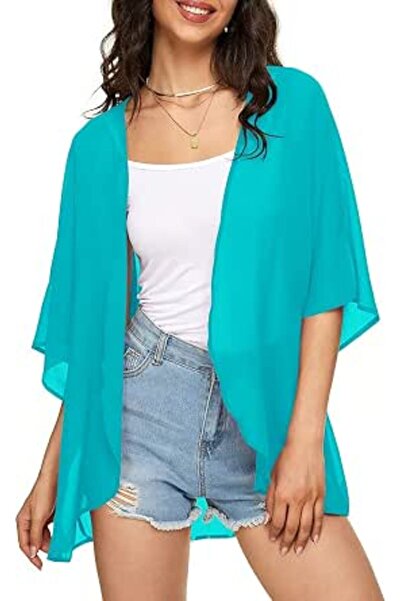Indian's Women's Solid Puff Sleeve Kimono Cardigan Loose Cover Up Casual Blou...