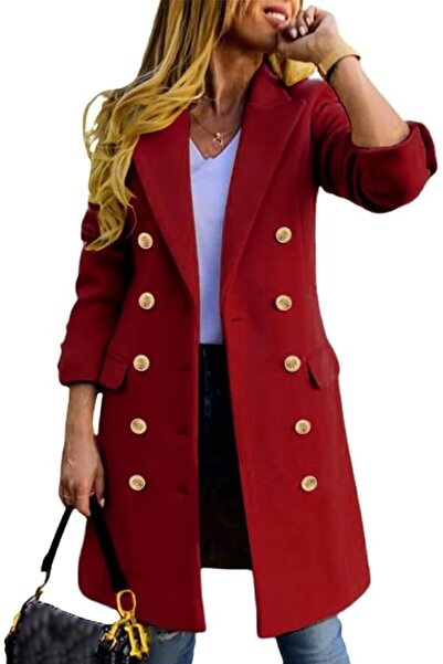 GENERAL IDEALSANXUN Womens Fall Winter Wool Coats Double Breasted Midi Peacoa...