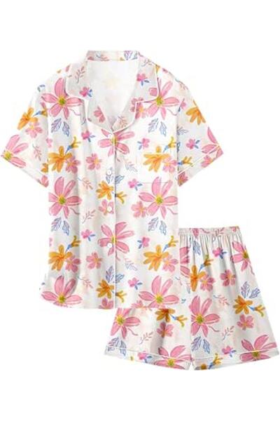 GENERAL Schbbbta Girls Boys Satin Pajamas Set, 2Piece Silk Nightwear Button-D...