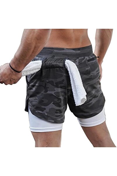Longwu Men's Gym Shorts Outdoor Sports 2 in 1 Breathable Fitness Pants Quick ...