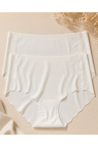 QUEENELA Women's Cream Laser Cut Seamless High Waist Panties 2-Pack – Non-Mar...