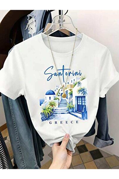 23ERVA Outfit Women, Santorini Greece Funny Vintage T-Shirt, Loose And Breath...
