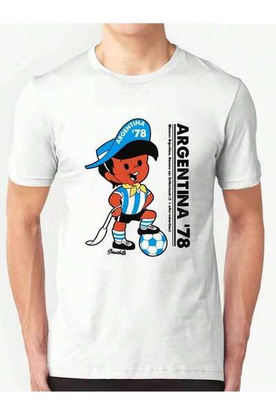 23ERVA Men's Round Neck With Graphic Print, Argentina 78 Mascot T-Shirt - Off...