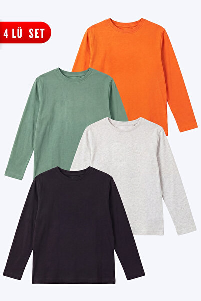 FYK KİDS Unisex Kids 4-Piece Basic Solid Color Long Sleeve Sweatshirt