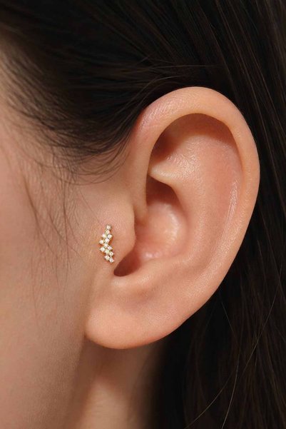TAKIŞTIR Altın Renk Taşlı Cerrahi Çelik Tragus/Kıkırdak Küpe/Piercing (Tek)