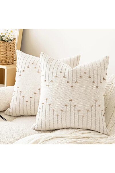 GENERAL LILEPOY Boho Throw Pillow Covers 20x20 Set of 2 Neutral Decorative Te...