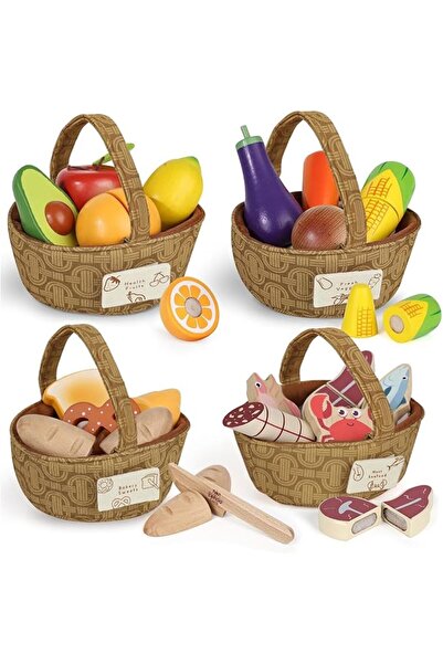 Lehoo Castle Wooden Play Food Set, Toy Food for Toddlers, Pretend Play Kitche...