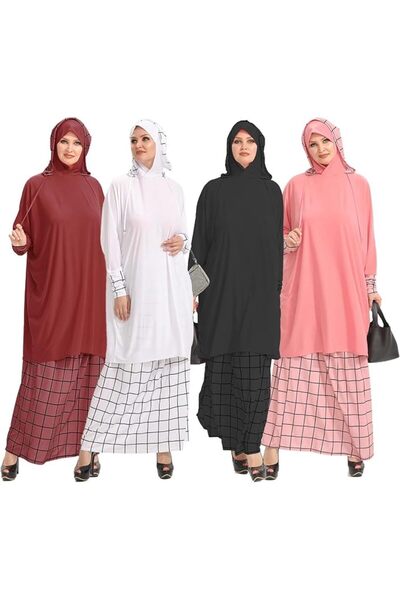 GENERAL طقم عباءة إسلامية من قطعتين مع حجاب تاندورة، تغطية كاملة للجسم، أكمام...