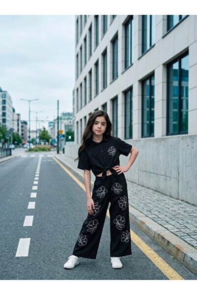TRENDT MODA Müslüm Fabric Lace-Up Shirt and Pants Two-Piece Set