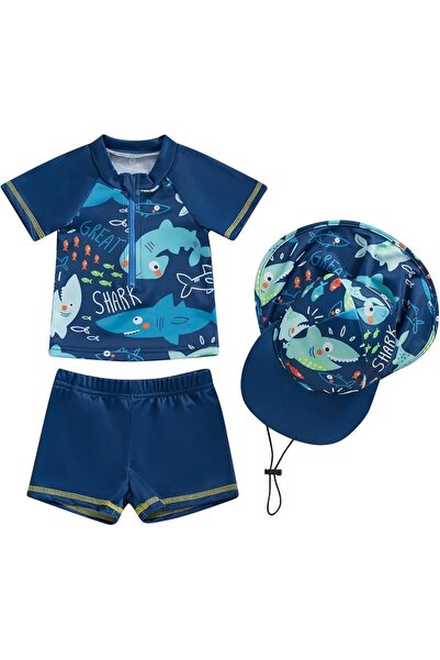 GENERAL Toddler Baby Boys 3 Pieces Swimsuit Set Swimwear Dinosaur Shark Zippe...