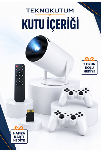 TEKNOKUTUM Taşınabilir Mini Akıllı Projeksiyon – 2 Oyun Kolu ve Hafıza Kartı ...