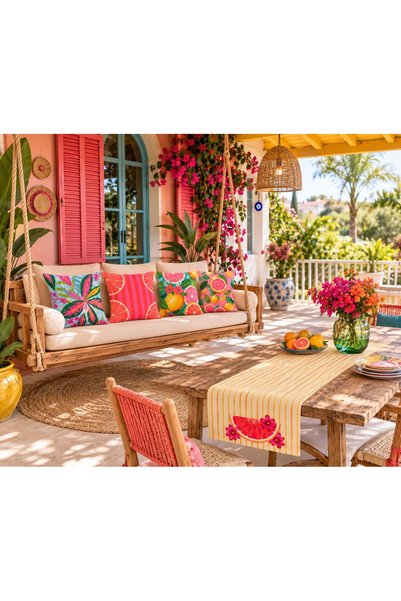 R-EYLA R'Eyla Shaddock Polmera 5 Piece Decorative Set – 4 Pieces 45X45 Cushion Covers + 50X150 Runner