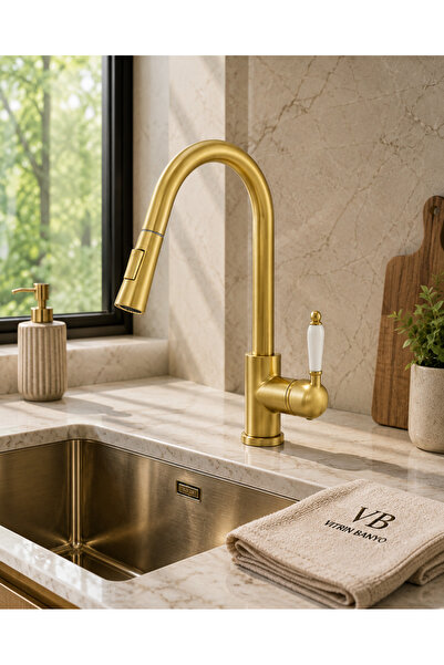 vb vitrinbanyo Matte Gold Spiral Sink Faucet Matte Gold Extending System Fixt...