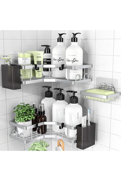 PKBD Corner Shower Caddy 3 Pack Bathroom Storage No Drilling,Silver | with So...