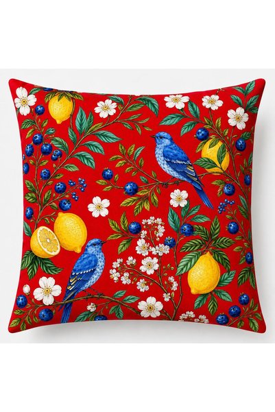 R-EYLA R'Eyla Rosso Amalfi 5 Piece Decorative Set – 4 Throw Pillow Covers + 1 Runner – Lemon Patterned