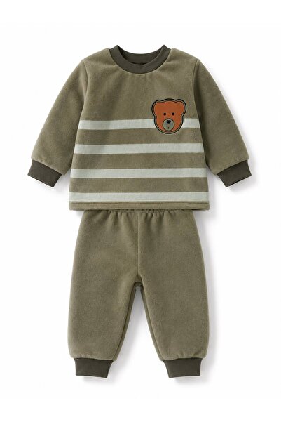 Oz Baby طقم أطفال شتوي من الصوف مخطط ومطبوع عليه دمية دب للجنسين مناسب للبنات...