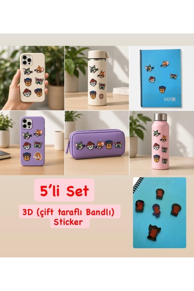 Buki'nin Atölyesi 5’li 3D Silikon Sticker Seti – Çift Taraflı Bantlı Dekorati...