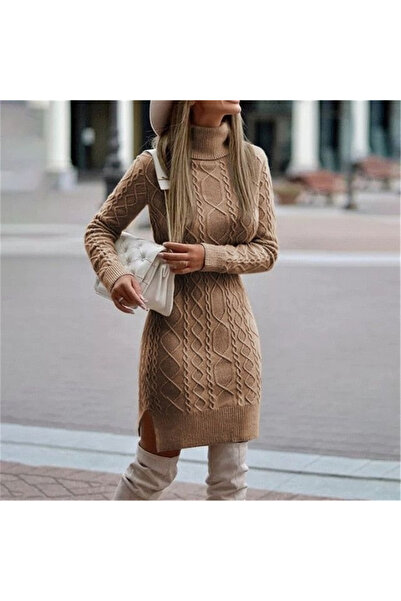 Şeker Portakalım Loren woolen patterned midi length knit dress