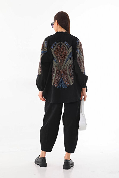 Dadali Etnik nakışlı oversize kot kimono