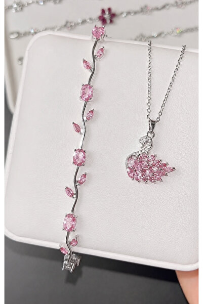 shop PEMBE TULİP LALE BİLEKLİK VE KUĞU SETİ ÇELİK
