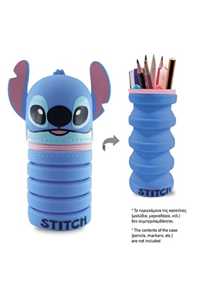 Lilo & Stitch Penar pliabil din silicon, albastru, cu model Stitch, Ø6.5 x 15 cm