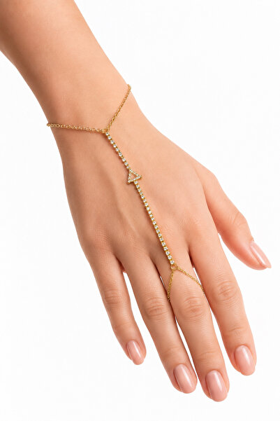 Hayalperest boncuk Gold Color Stone Triangle Detailed Shahmeran Women's Hand ...
